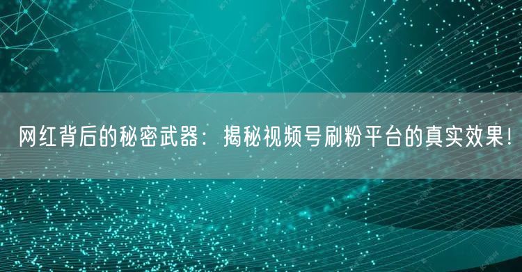 网红背后的秘密武器：揭秘视频号刷粉平台的真实效果！